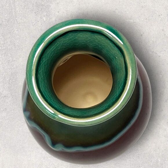 Vintage Teal & Brown Drip Glaze Pottery Bud Vase 6" MCM Retro Artisan Decor - Picture 8 of 12